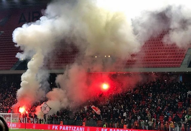 Partizanis fans cheer during the match between KF Tirana and FK News  Photo - Getty Images