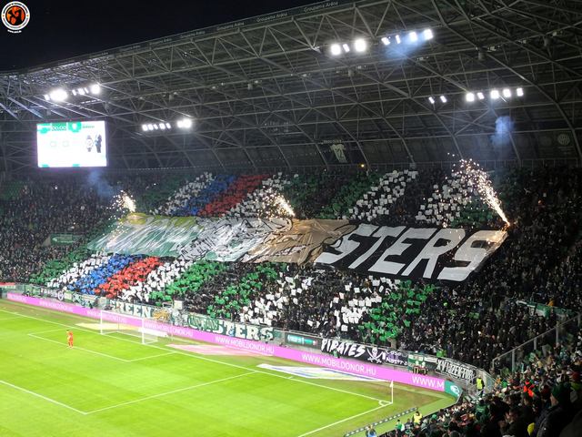 Budapest, Hungary – May 6, 2023. Ferencvaros fans celebrating 34th