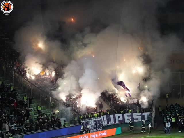 Budapest, Hungary – May 6, 2023. Ferencvaros fans celebrating 34th