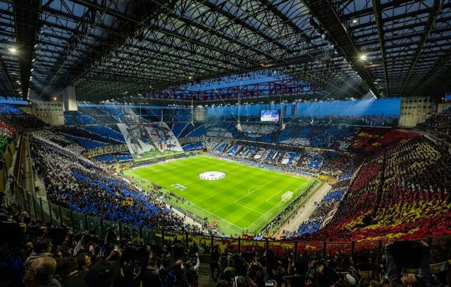 Inter's Curva Nord Prepare Tifo Celebrating Return To The Champions League  In Front Of An Almost Sold Out San Siro