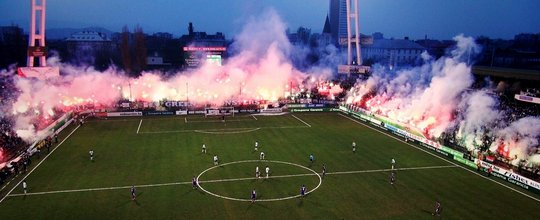 BUDAPEST - March 10: Fans Of FTC Light Fire During Ferencvarosi TC